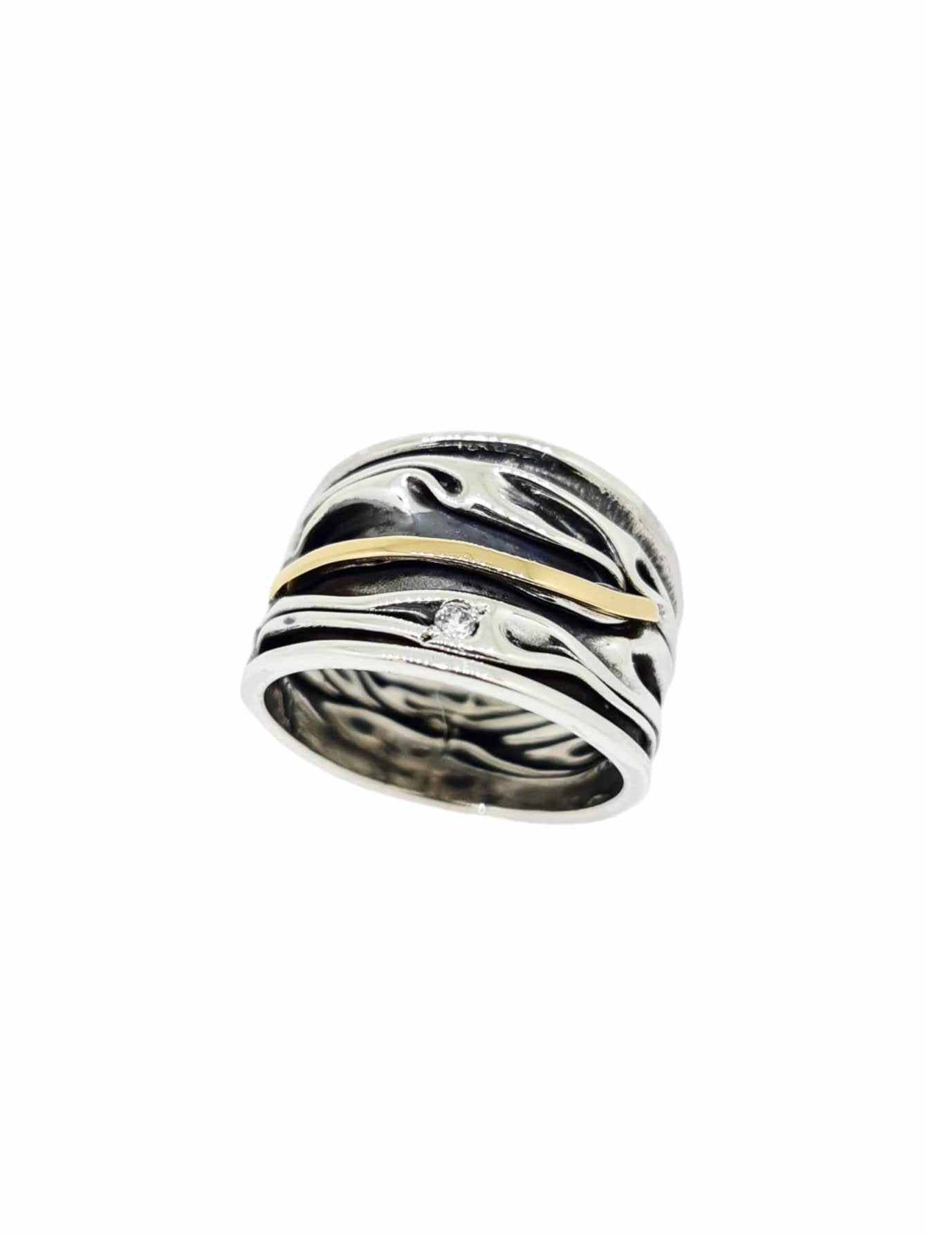 Black silver & gold ring