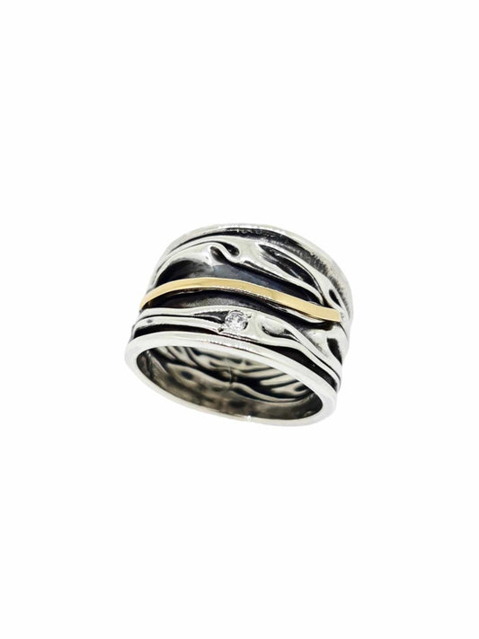 Black silver & gold ring