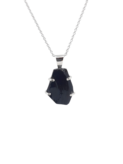 Silver necklace with obsidian