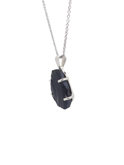 Silver necklace with obsidian