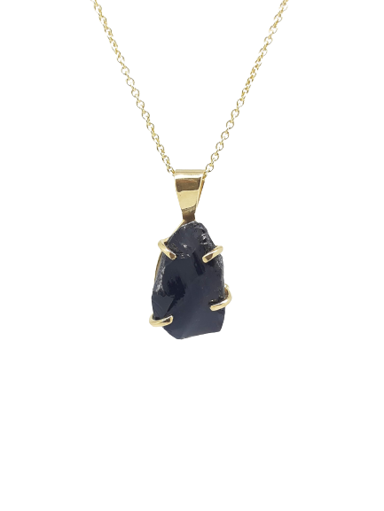 Gold plated necklace with obsidian