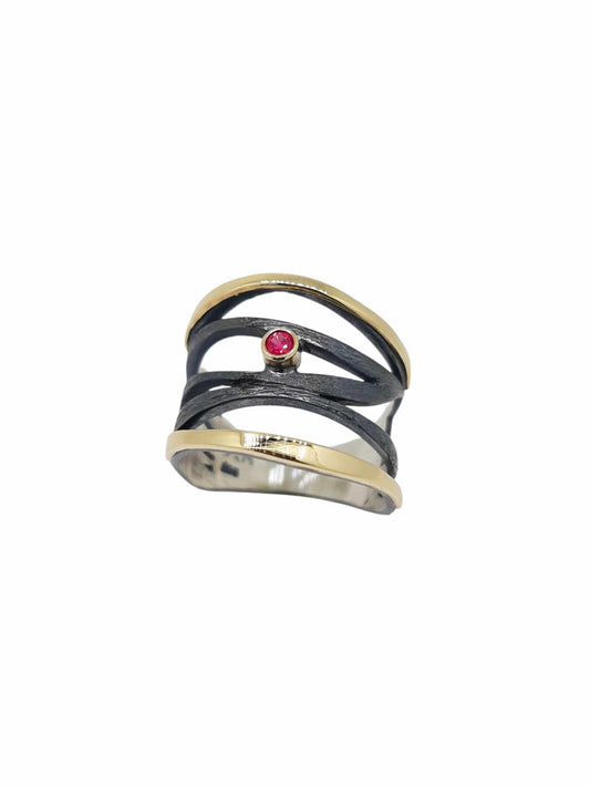 Silver & gold ring with rubin